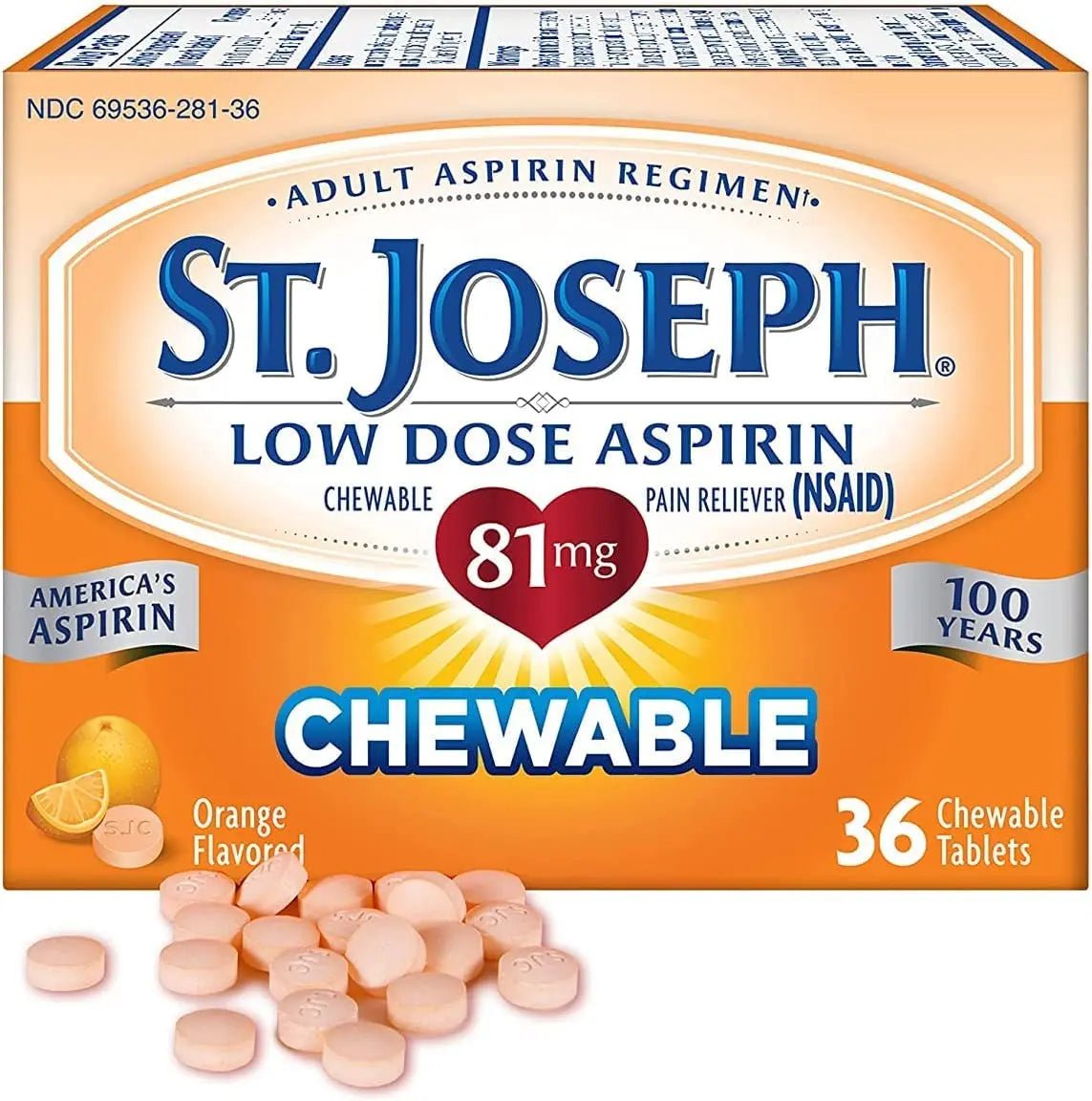 St. Joseph St. Joseph Aspirin Chewable Orange, Orange 36 tabs 81 mg(Pack of 3) - PrimeBioHealth - canada supplements