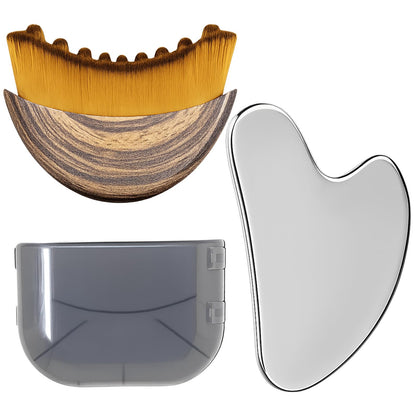 Stainless Steel Gua Sha Tool & Lymphatic Drainage Face Brush Set, TWPER Facial Massage Kit for Jawline Sculpting - PrimeBioHealth - canada supplements