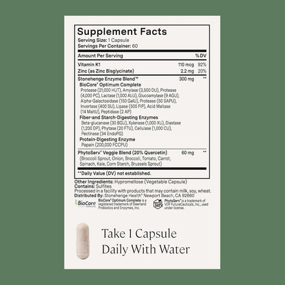 Stonehenge Health Dynamic Digestive Enzymes -18 Enzymes with BioCore Optimum Complete (Protease, Lipase, Amylase, Lactase) + Zinc & Vitamin K1 + Phytonutrients – Gas Support – 60 Caps (2 Pack) - PrimeBioHealth - canada supplements