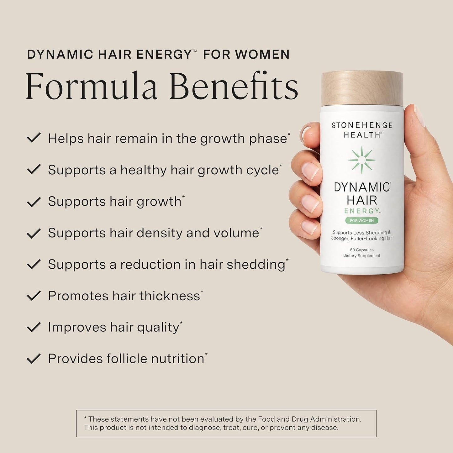 Stonehenge Health Dynamic Hair Energy for Women – Hair Growth Supplement with Saw Palmetto, Spermidine, Biotin, Iron & Tocotrienols – Supports Thicker Hair with Less Shedding – 60 Capsules - PrimeBioHealth - canada supplements