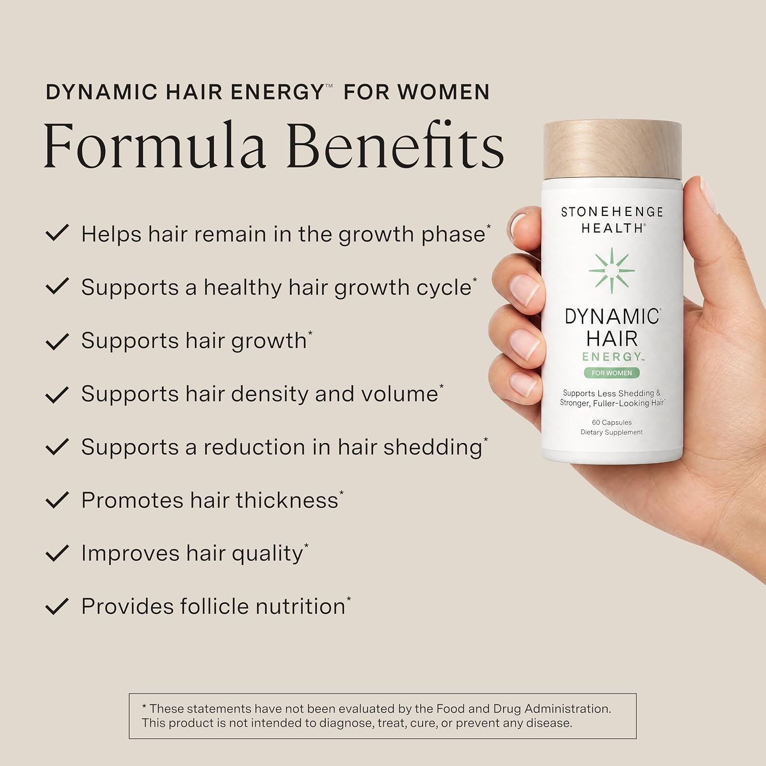 Stonehenge Health Dynamic Hair Energy for Women – Hair Growth Supplement with Saw Palmetto, Spermidine, Biotin, Iron & Tocotrienols – Supports Thicker Hair with Less Shedding – 60 Capsules - PrimeBioHealth - canada supplements