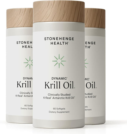 Stonehenge Health Dynamic Krill Oil 1600mg – Triple Strength Antarctic Omega-3 Supplement, EPA, Phospholipids & 2mg Astaxanthin – Supports Heart, Brain, Skin, Joint & Eye Health – 60 Softgels (3 Pack) - PrimeBioHealth - canada supplements