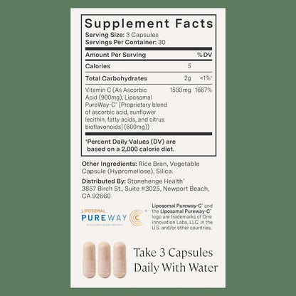 Stonehenge Health Dynamic Liposomal Vitamin C 1500mg - 90 Capsules - Advanced Formula - Phospholipids sourced from Non-GMO Sunflower, Supports Healthy Immune System (Pack of 3) - PrimeBioHealth - canada supplements
