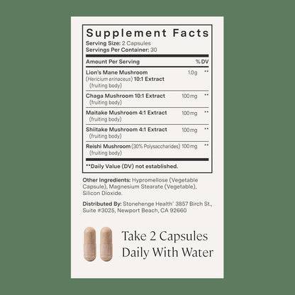Stonehenge Health Dynamic Mushrooms 1,400 mg – 5 Mushroom Complex (Lion’s Mane, Reishi, Chaga, Maitake, Shiitake) – 100% Fruiting Bodies, – Brain, Memory, Focus & Immune Support – 60 Caps (3 Pack) - PrimeBioHealth - canada supplements