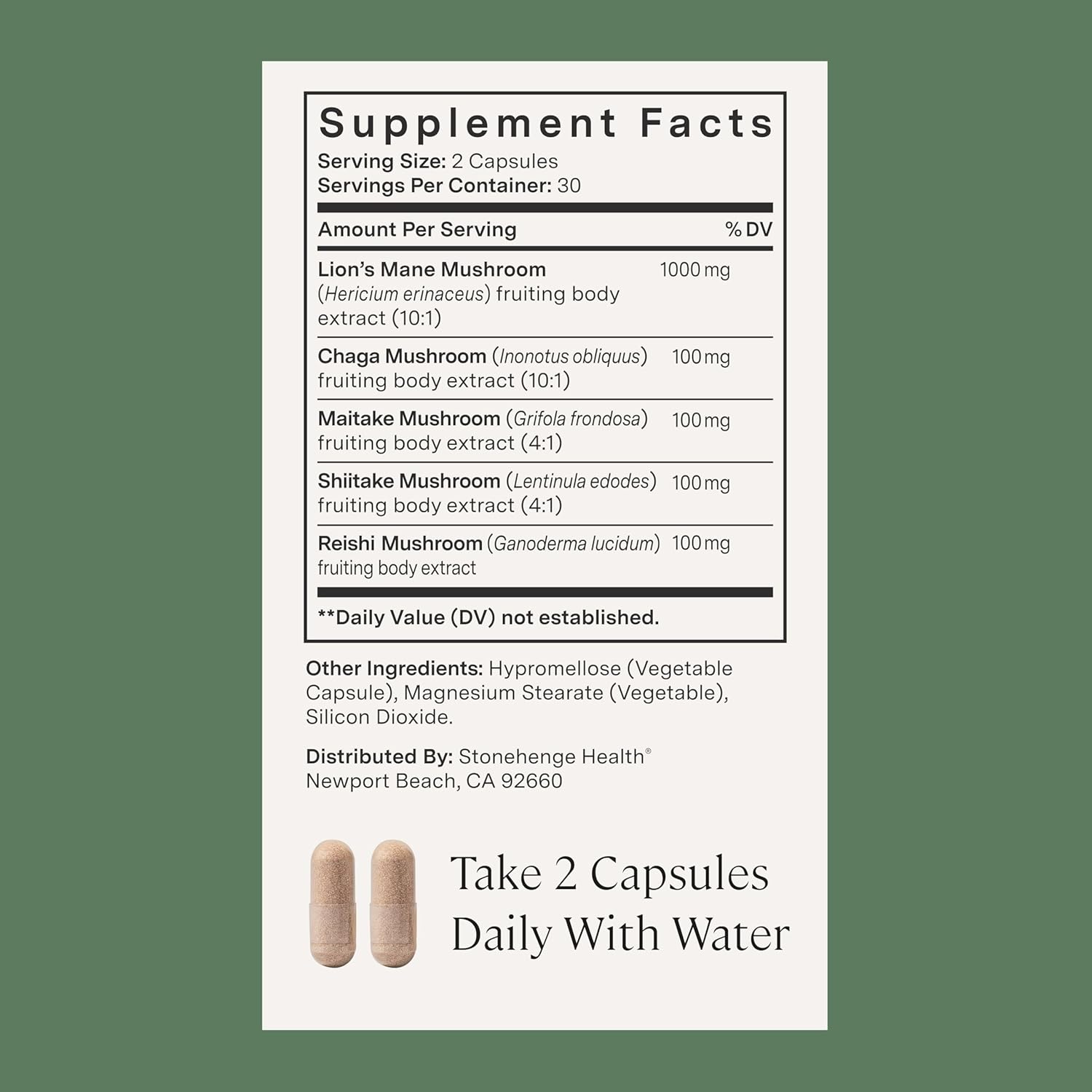 Stonehenge Health Dynamic Mushrooms 1,400 mg Per Serving, 5 Mushroom Complex (Lion’s Mane, Reishi, Chaga, Maitake, Shiitake) 100% Fruiting Bodies, No Mycelium – Brain, Memory & Immune Support 60 Caps - PrimeBioHealth - canada supplements