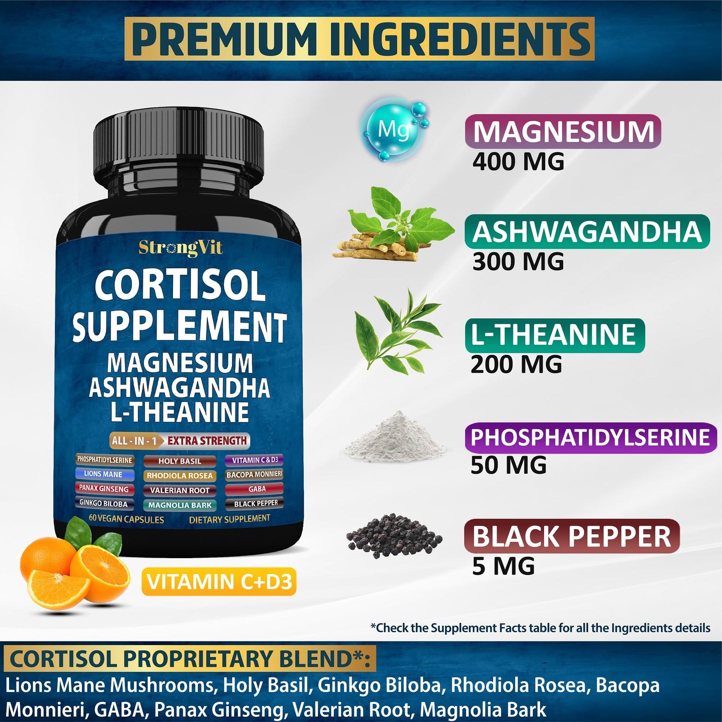 StrongVit Cortisol Supplements for Women and Men with Magnesium, Ashwagandha & L-Theanine. High Cortisol Reducer, Manager, Detox, - PrimeBioHealth - canada supplements