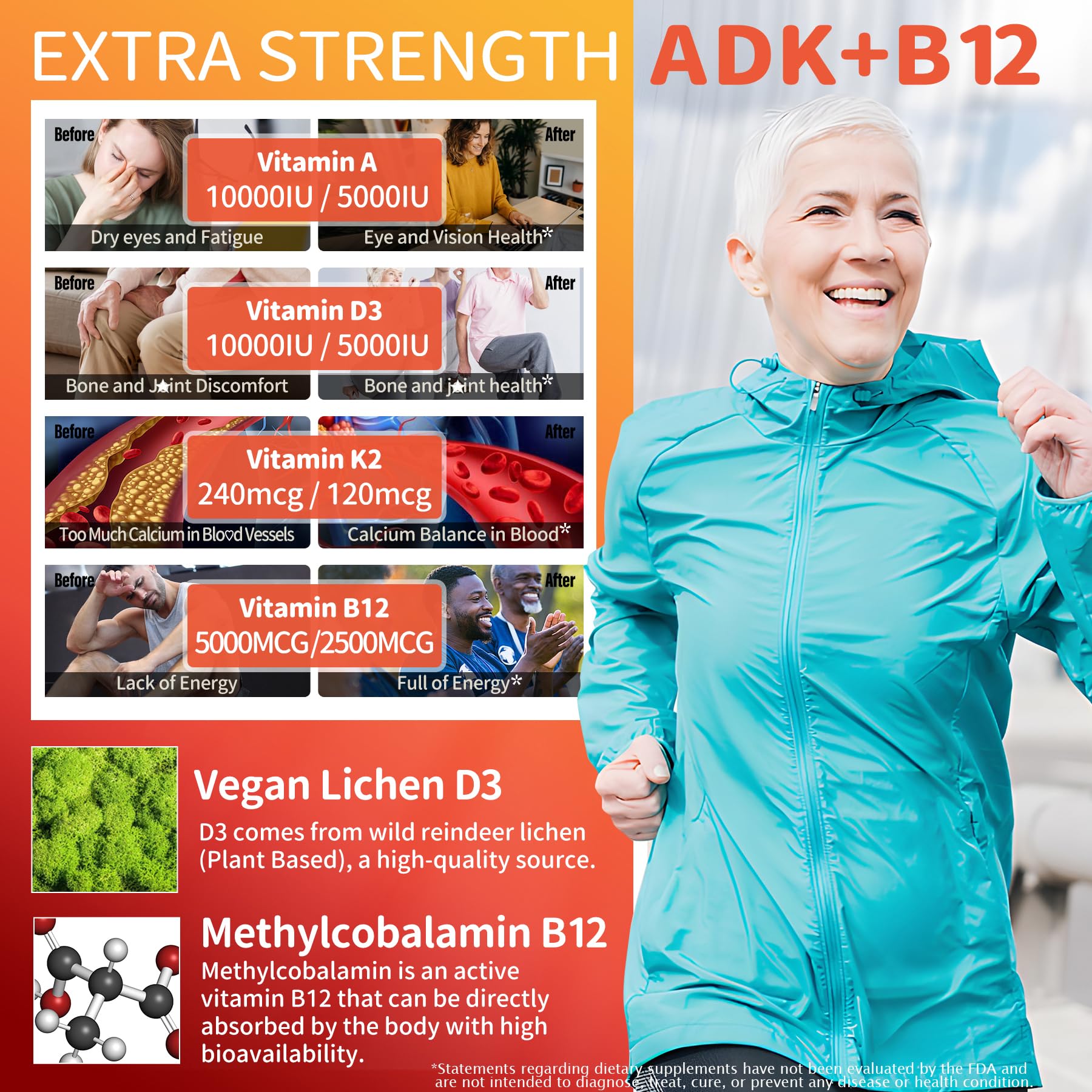 Sugar-Free ADK+Vitamin B12 Gummies - Vitamin D3 K2 10,000IU/ 5000IU, B12 5000mcg 2500mcg, K2 (MK-7) 240mcg, Multivitamin Adults-Vitamin A,Vegan Vitamin D,Methyl B12,C,Zinc-Eye,Bone,Energy,Nerve,Immune - PrimeBioHealth - canada supplements