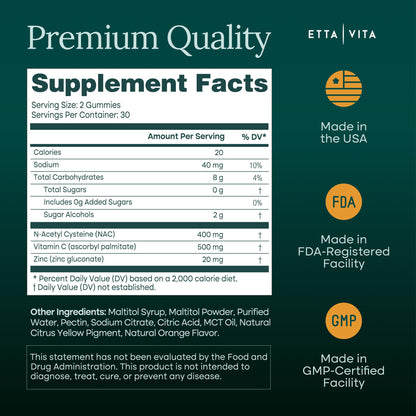 Sugar-Free NAC Gummies (Immune Support Complex) N-Acetyl Cysteine, Vitamin C & Zinc - Supports Respiratory Health, Liver Detox & Cleanse, Kidney Function, NAC Supplement for Kids and Adults - Vegan - PrimeBioHealth - canada supplements