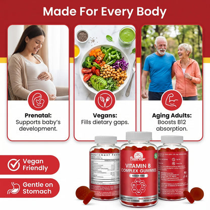 Sugar Free Vitamin B Complex Gummies - Vitamin B12, B7, B6, B3 (Niacin), B5, B8, B9 (Folate)- Third Party Tested- Prenatal, Vegan Diet, Older Adults - PrimeBioHealth - canada supplements