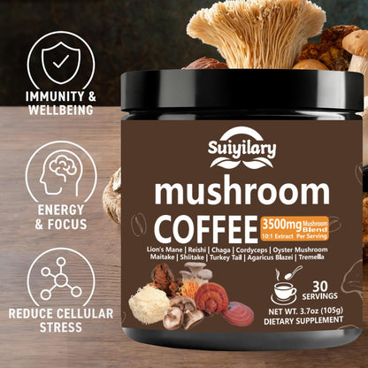 Suiyilary 10 Mushroom Coffee with Arabica w, Lion's Mane, Reishi, Mushroom Polysaccharides & More, Instant Mushrooms Powder for Focus, Immunity Boost, - PrimeBioHealth - canada supplements