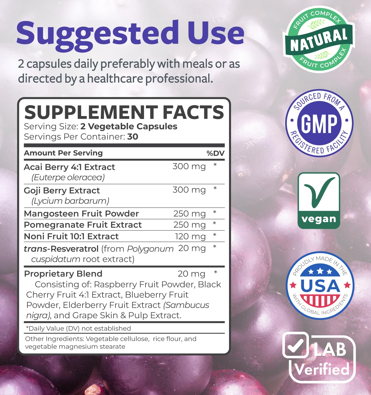 Super Antioxidants Supplement for Women & Men - High Potency Herbal & Fruit Blend with Acai, Goji, Pomegranate, Elderberry & Resveratrol for Skin Care & Immune Support - Vegan & Non-GMO - 60 Capsules - PrimeBioHealth - canada supplements