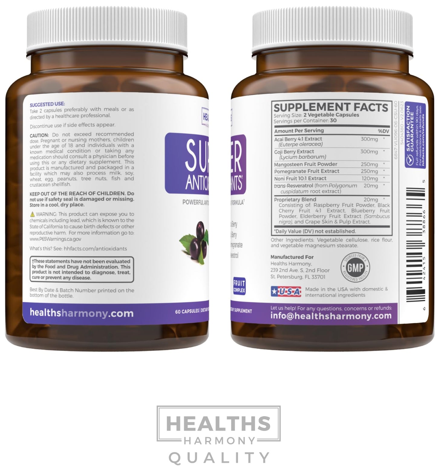 Super Antioxidants Supplement for Women & Men - High Potency Herbal & Fruit Blend with Acai, Goji, Pomegranate, Elderberry & Resveratrol for Skin Care & Immune Support - Vegan & Non-GMO - 60 Capsules - PrimeBioHealth - canada supplements