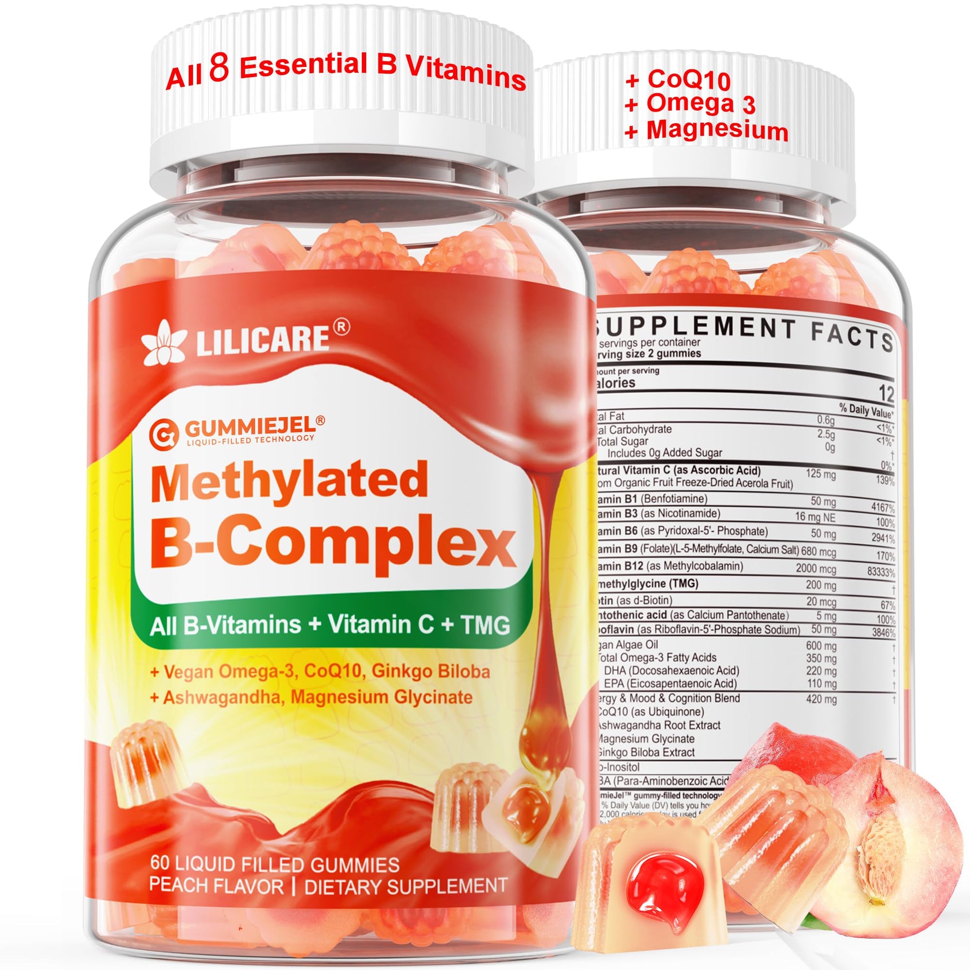 Super Methylated Vitamin B Complex Gummies - All B Vitamins + Omega-3, Magnesium, CoQ10, Ashwagandha,Vitamin C, TMG- For Women Men- Methyl B12 2000 mcg, Methylfolate - PrimeBioHealth - canada supplements