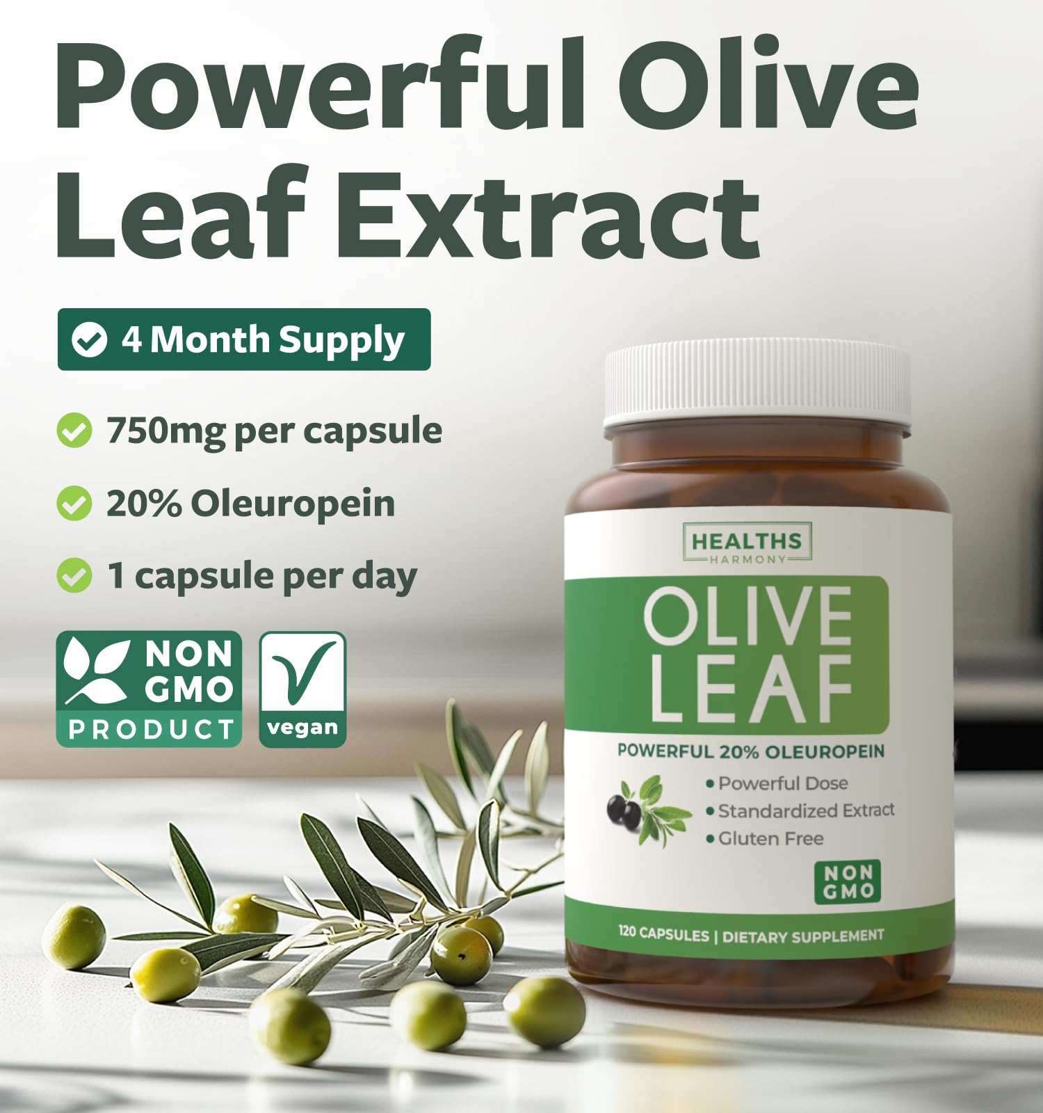 Super Strength Olive Leaf Extract Capsules - Vegan Non-GMO 750mg Olive Extract with 20% Oleuropein Antioxidant Supplement for Immunity Skin and Heart Health Support - Made in The USA (2 Month Supply) - PrimeBioHealth - canada supplements