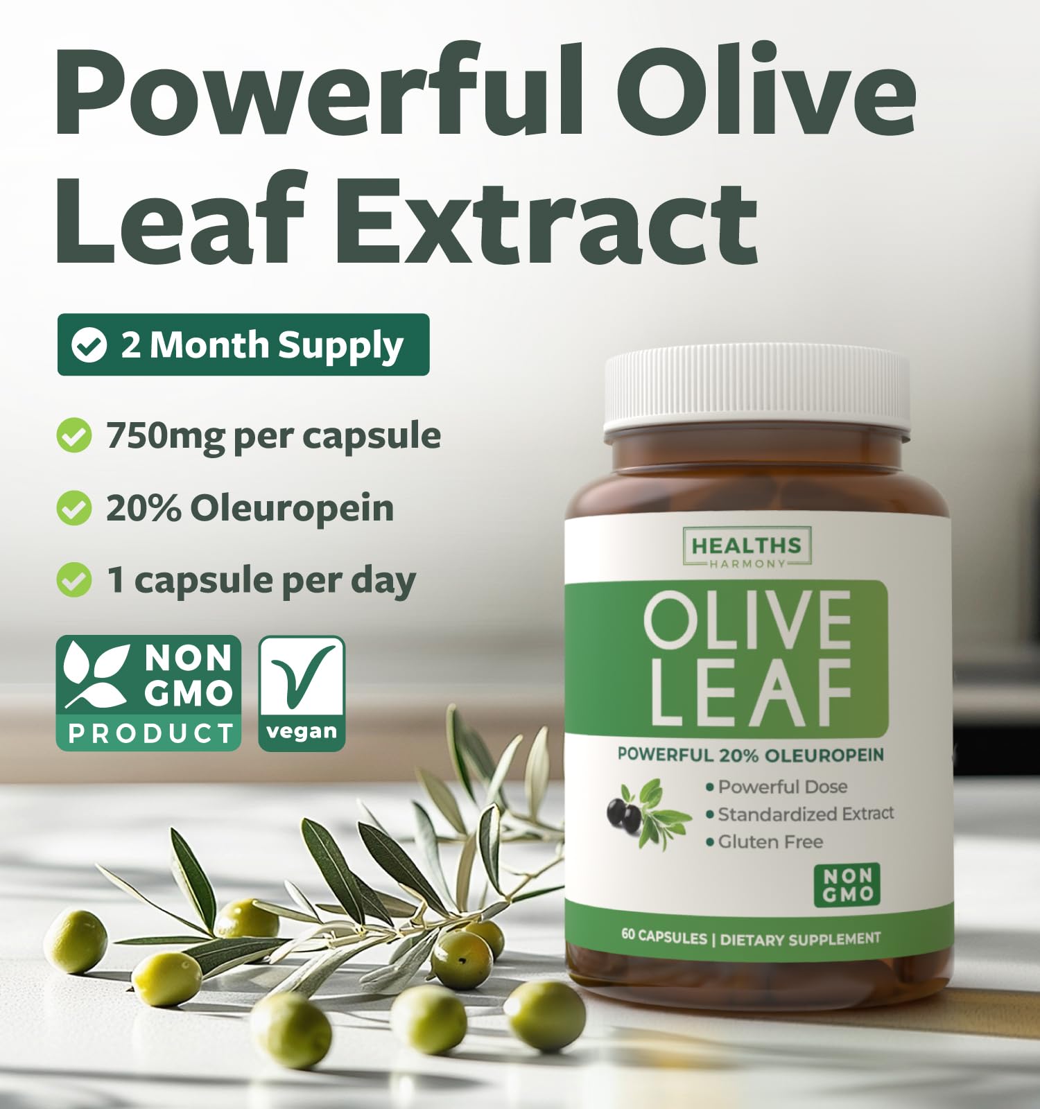 Super Strength Olive Leaf Extract Capsules - Vegan Non-GMO 750mg Olive Extract with 20% Oleuropein Antioxidant Supplement for Immunity Skin and Heart Health Support - Made in The USA (2 Month Supply) - PrimeBioHealth - canada supplements