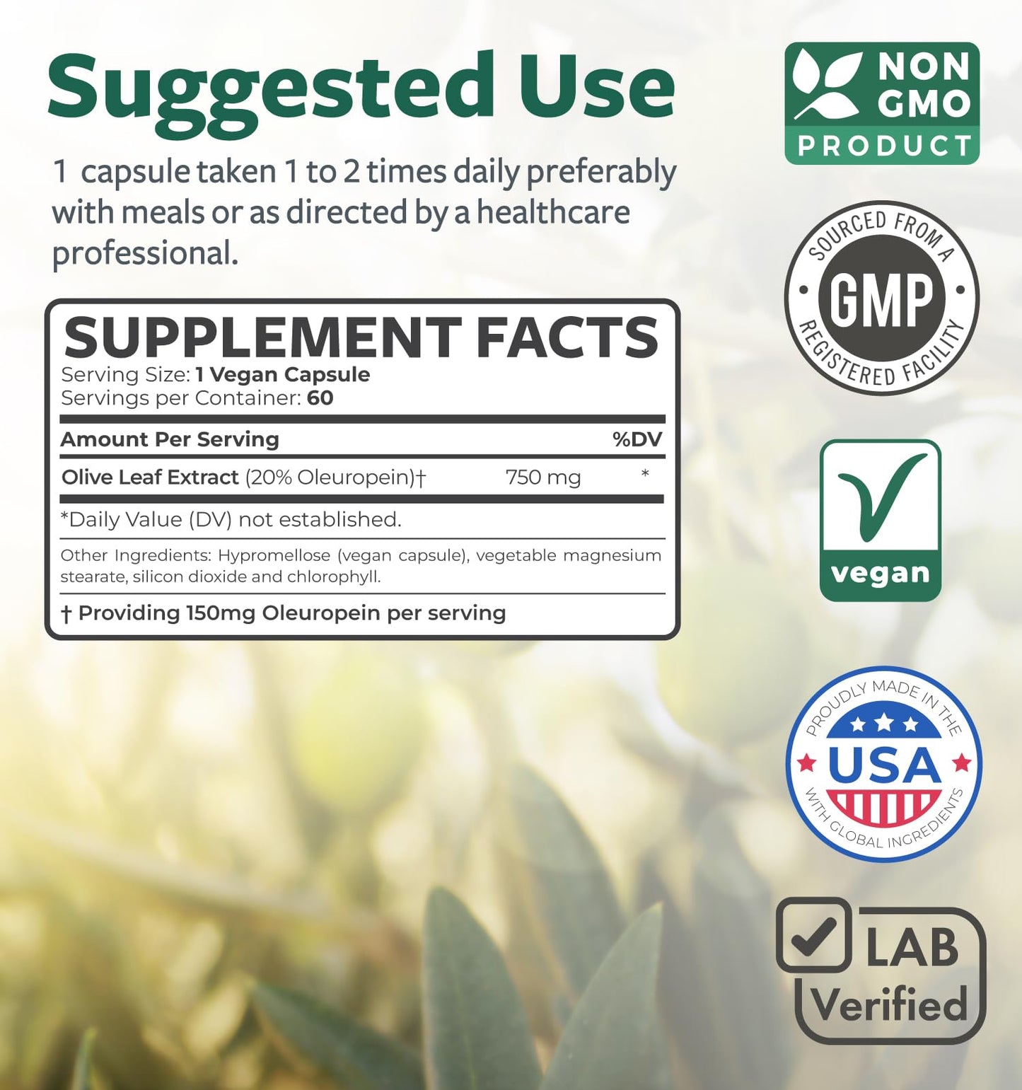 Super Strength Olive Leaf Extract Capsules - Vegan Non-GMO 750mg Olive Extract with 20% Oleuropein Antioxidant Supplement for Immunity Skin and Heart Health Support - Made in The USA (2 Month Supply) - PrimeBioHealth - canada supplements