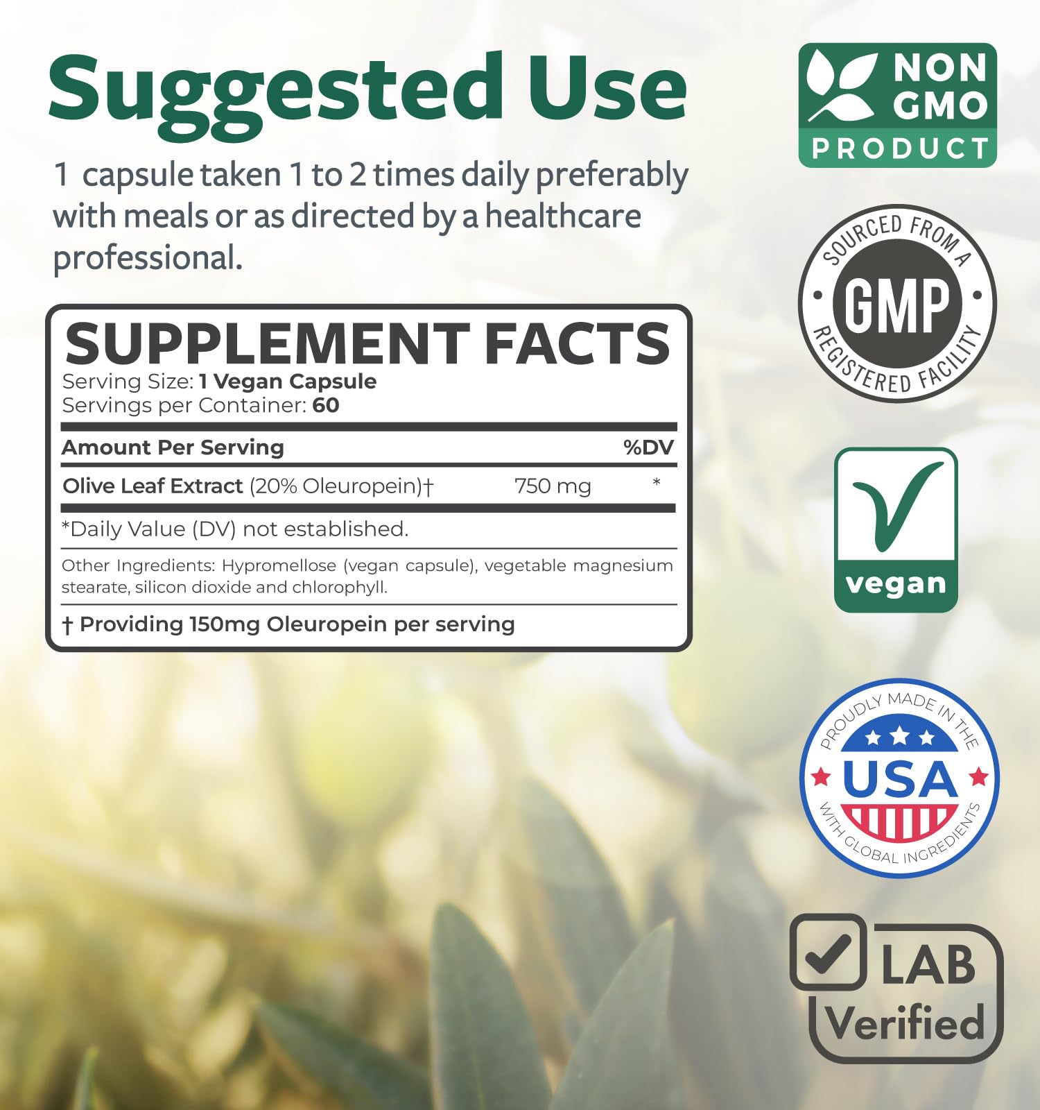 Super Strength Olive Leaf Extract Capsules - Vegan Non-GMO 750mg Olive Extract with 20% Oleuropein Antioxidant Supplement for Immunity Skin and Heart Health Support - Made in The USA (2 Month Supply) - PrimeBioHealth - canada supplements