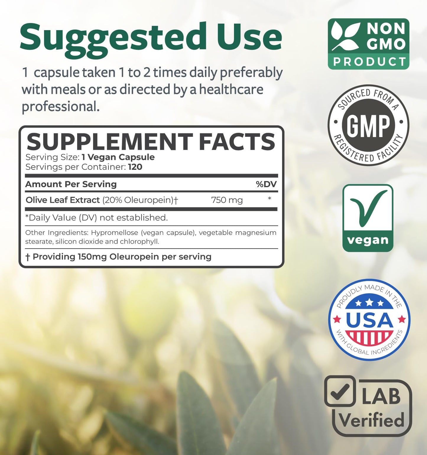 Super Strength Olive Leaf Extract Capsules - Vegan Non-GMO 750mg Olive Extract with 20% Oleuropein Antioxidant Supplement for Immunity Skin and Heart Health Support - Made in The USA (2 Month Supply) - PrimeBioHealth - canada supplements