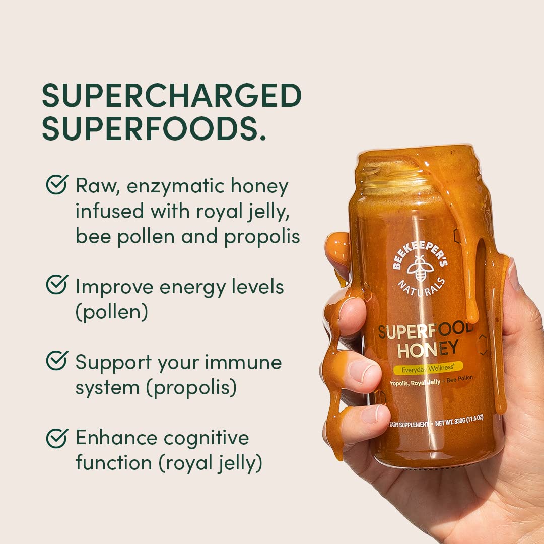 Superfood Honey by Beekeeper's Naturals - Bee Pollen, Royal Jelly, Propolis, Honey - Natural Energy, Immune Support - PrimeBioHealth - canada supplements