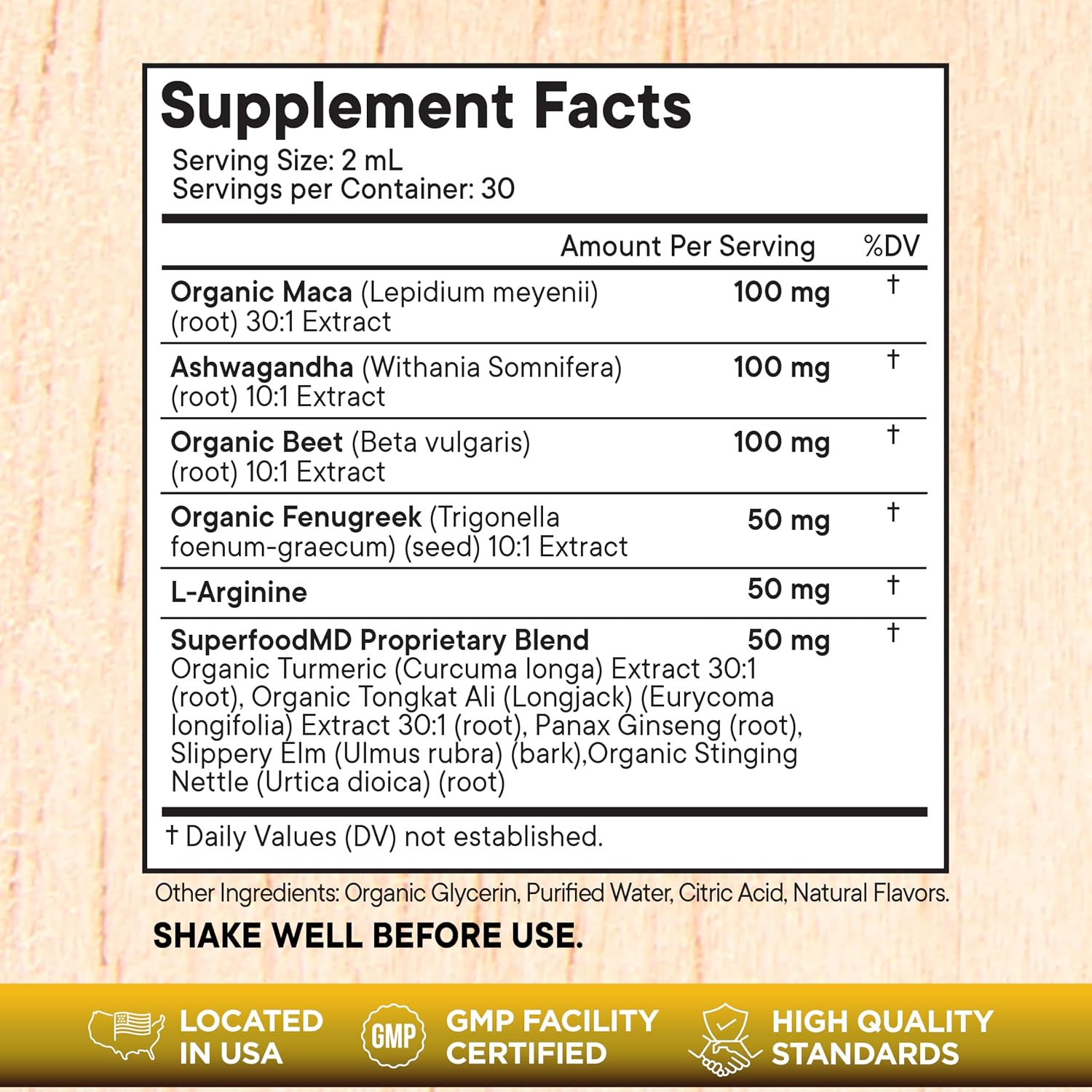 Superfood MD Maca Root Liquid Drops with Ashwagandha, Nettle, Fenugreek, Beet Root and L-Arginine Liquid Multivitamin for Women and Men - 8 Oz - PrimeBioHealth - canada supplements