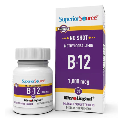 Superior Source No Shot Methylcobalamin B-12 1,000 mcg - Vitamin B-12 to Support Energy Production, Brain Health & Overall Wellness - Sublingual Tablets - PrimeBioHealth - canada supplements
