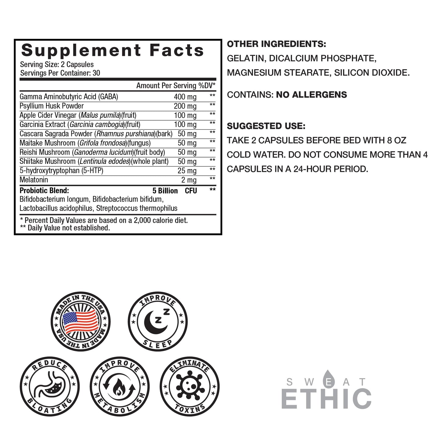 Sweat Ethic Pure & Lean Detox, Natural Nighttime Support with GABA, 5 HTP, Melatonin, Probiotics & Herbal Extracts, Supports Evening Routine and Digestion, Dietary Supplement - PrimeBioHealth - canada supplements