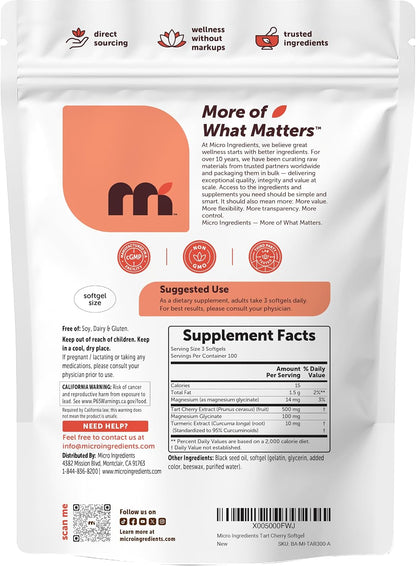 Tart Cherry+ with Magnesium Glycinate & 95% Turmeric Curcumin, 300 Softgels | Made with Black Seed Oil | Tart Cherry Extract Supplement | 3-in-1 Herbal & Mineral Complex | Non-GMO, Gluten Free - PrimeBioHealth - canada supplements