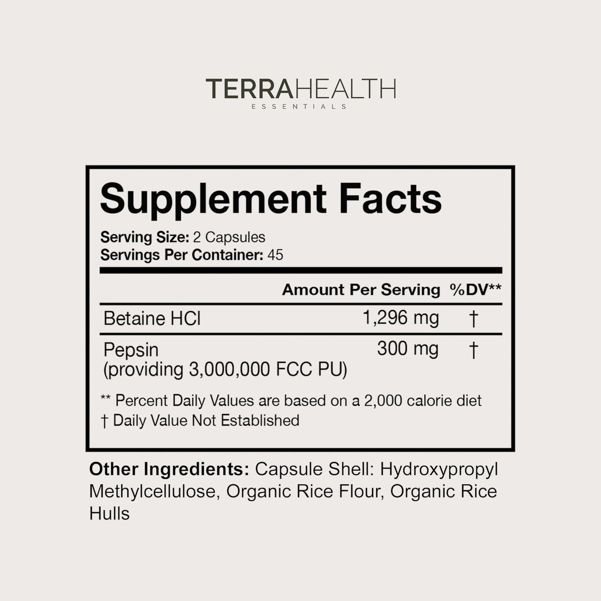 Terra Health Essentials Reflux Inhibitor - Digestive Supplement for Stomach Comfort, Acid Balance & Nutrient Absorption - Betaine HCL with Pepsin - PrimeBioHealth - canada supplements