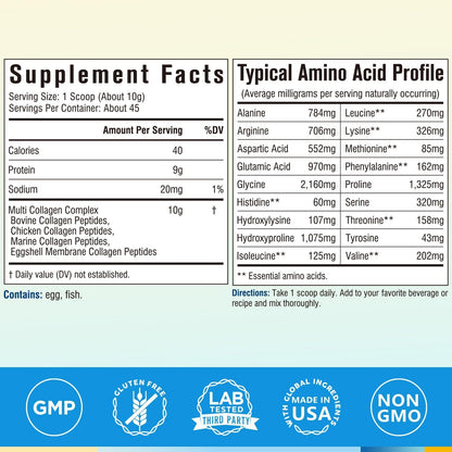 Terranics Multi Collagen Peptides Powder, Type I II III V X Hydrolyzed Collagen for Women+Men, Collagen Supplements, Fast Dissolve - PrimeBioHealth - canada supplements