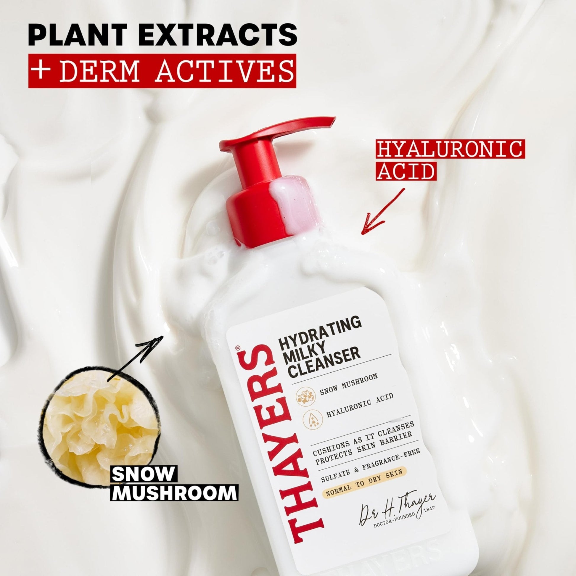 Thayers Milky Hydrating Face Cleanser with Snow Mushroom and Hyaluronic Acid, Dermatologist Recommended Gentle Facial Wash and Hydrating Skincare - PrimeBioHealth - canada supplements