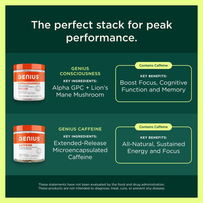 The Genius Brand Genius Mushrooms - Plant-Based Supplement for Immune, Focus & Energy Support - Lion's Mane, Cordyceps & Reishi - PrimeBioHealth - canada supplements