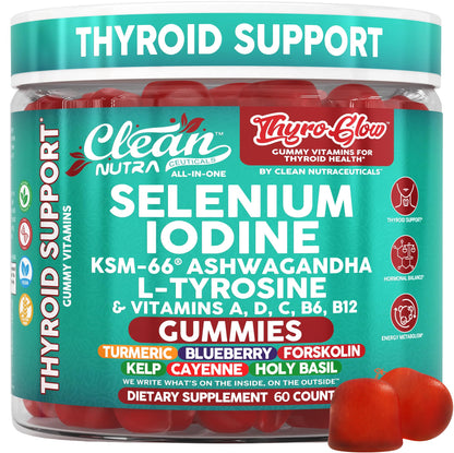 ThyroGlow Thyroid Support Gummies Selenium Iodine KSM 66 Ashwagandha L Tyrosine Vitamin D, C, B12, B6 Turmeric Blueberry Holy - PrimeBioHealth - canada supplements