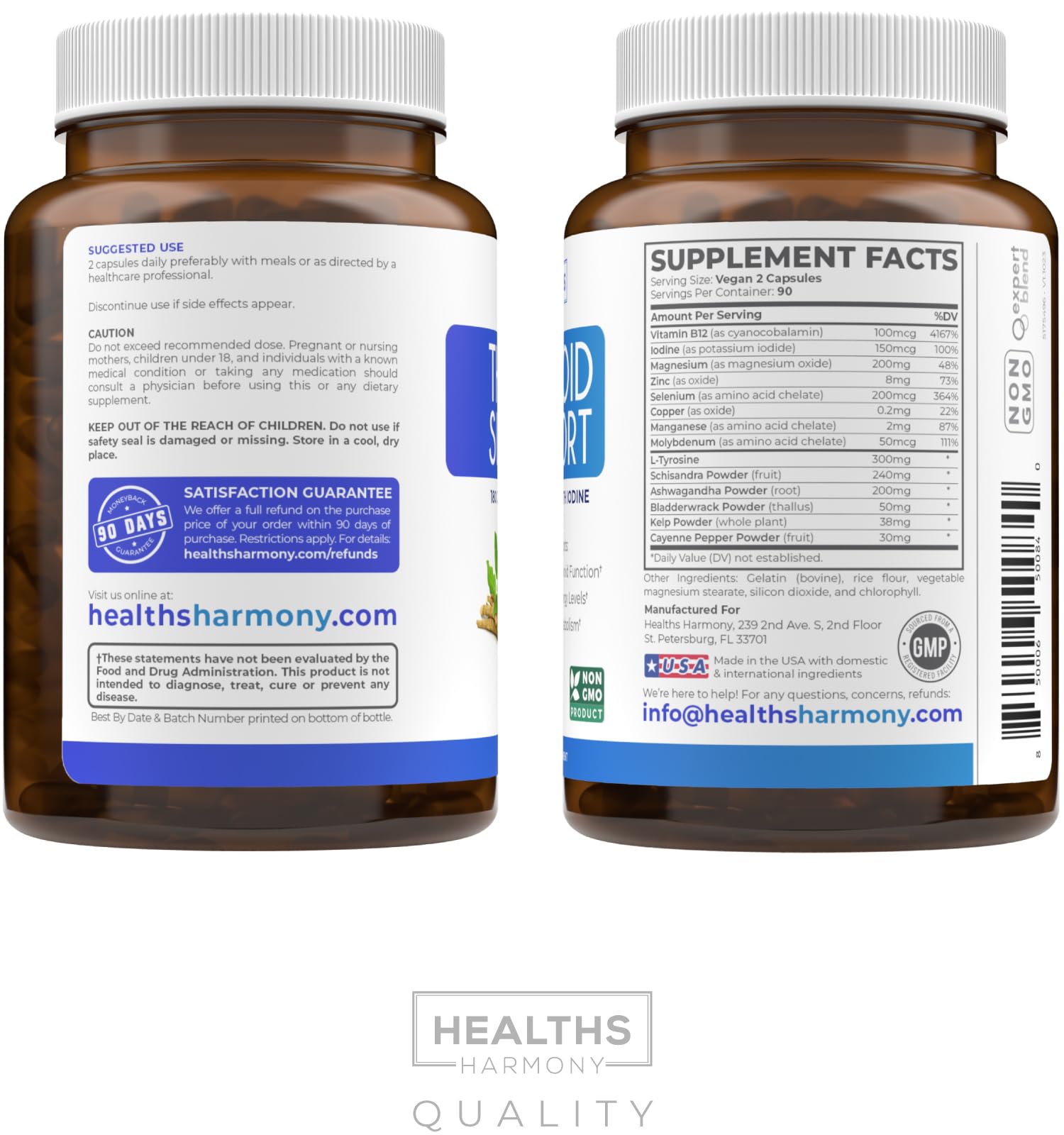 Thyroid Support with Iodine - 120 Capsules (Non-GMO) Improve Your Energy - Ashwagandha Root, Zinc, Selenium, Vitamin B12 Complex - Thyroid Health Supplement for Women and for Men - 60 Day Supply - PrimeBioHealth - canada supplements