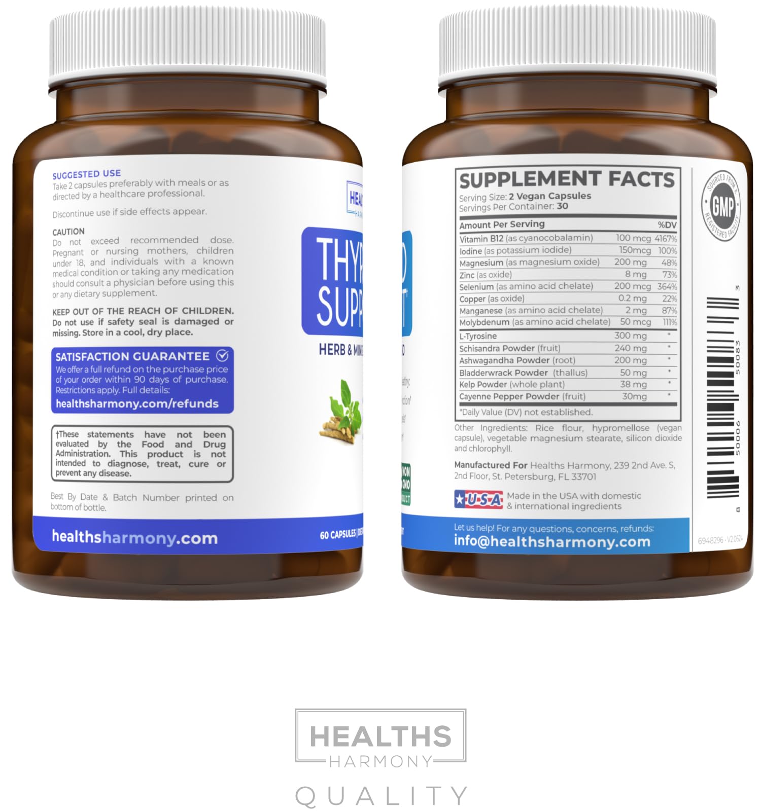Thyroid Support with Iodine - 120 Capsules (Non-GMO) Improve Your Energy - Ashwagandha Root, Zinc, Selenium, Vitamin B12 Complex - Thyroid Health Supplement for Women and for Men - 60 Day Supply - PrimeBioHealth - canada supplements