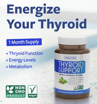 Thyroid Support with Iodine - 120 Capsules (Non-GMO) Improve Your Energy - Ashwagandha Root, Zinc, Selenium, Vitamin B12 Complex - Thyroid Health Supplement for Women and for Men - 60 Day Supply - PrimeBioHealth - canada supplements