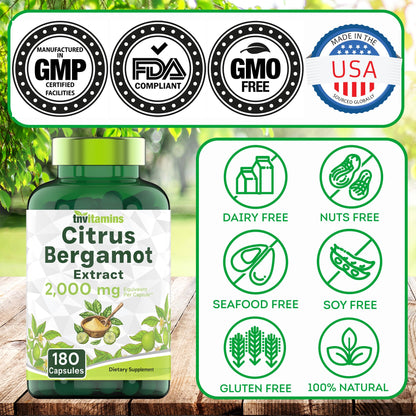 tnvitamins Citrus Bergamot 2000mg - 180 Capsules | Ultra Potent Citrus Bergamot Supplement 2000 mg Per 1 Capsule Serving - PrimeBioHealth - canada supplements