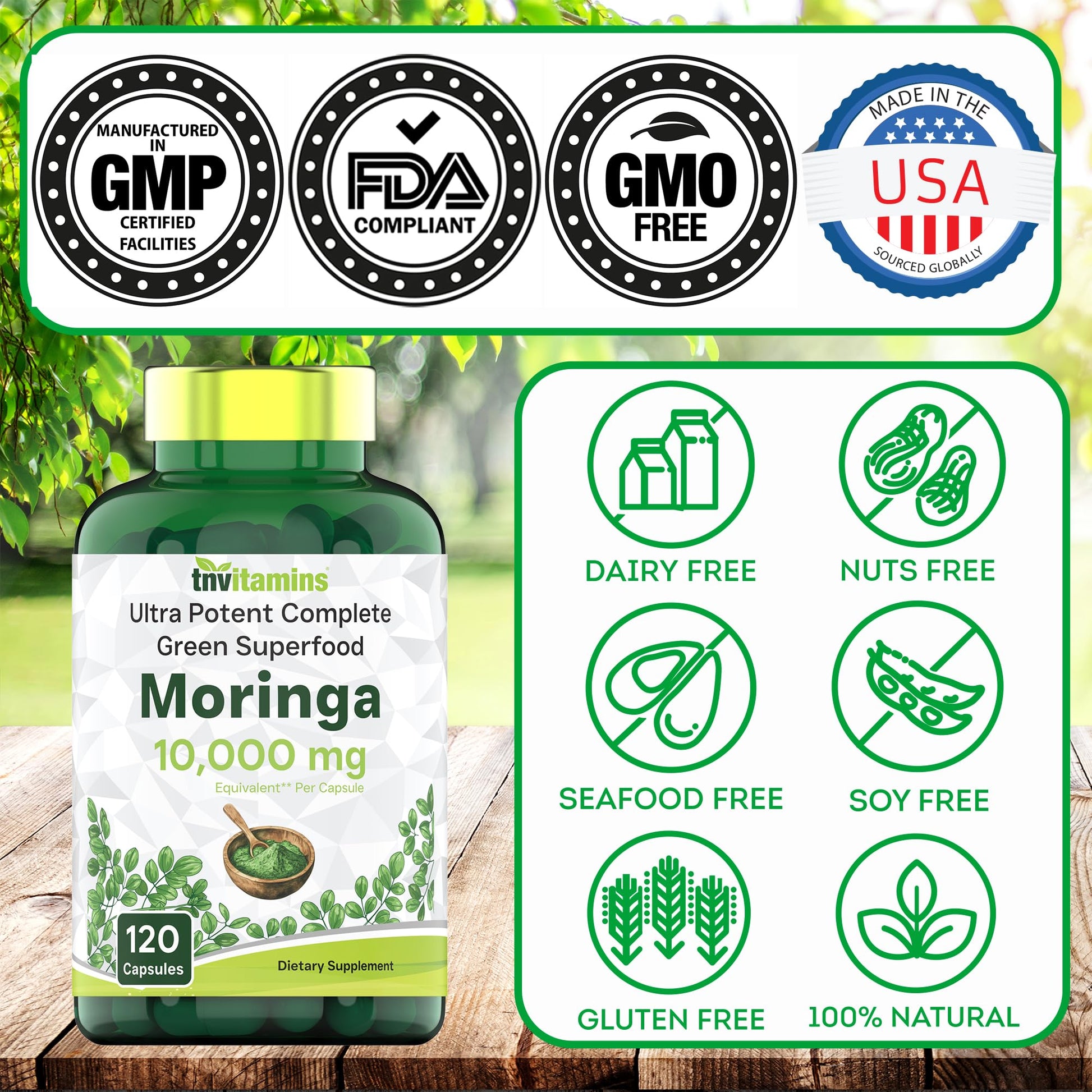 tnvitamins Moringa Capsules 10,000 mg - 120 Capsules | High Potency Moringa Leaf Extract Superfood Supplement for Energy - PrimeBioHealth - canada supplements