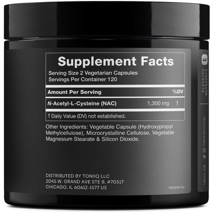 Toniiq 1300mg NAC - 4 Month Supply - Min. 98%+ Tested Purity - Ultra High Strength Bioavailable NAC Cysteine Supplement - 240 Vegetarian N Acetyl Cysteine - PrimeBioHealth - canada supplements