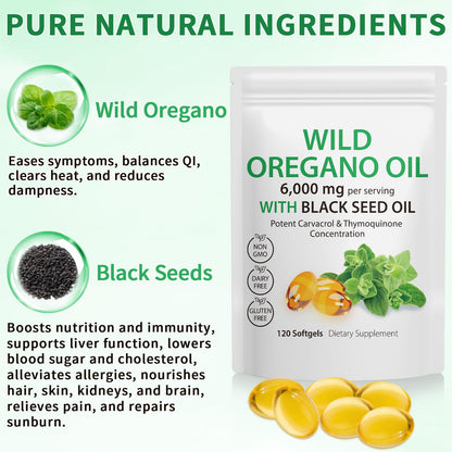 Tooffi Oil of Oregano Softgels,Oregano Oil Capsules Organic,2-in-1 6000mg Oil of Oregano with Black Seed Oil 200mg,Oregano Oil - PrimeBioHealth - canada supplements