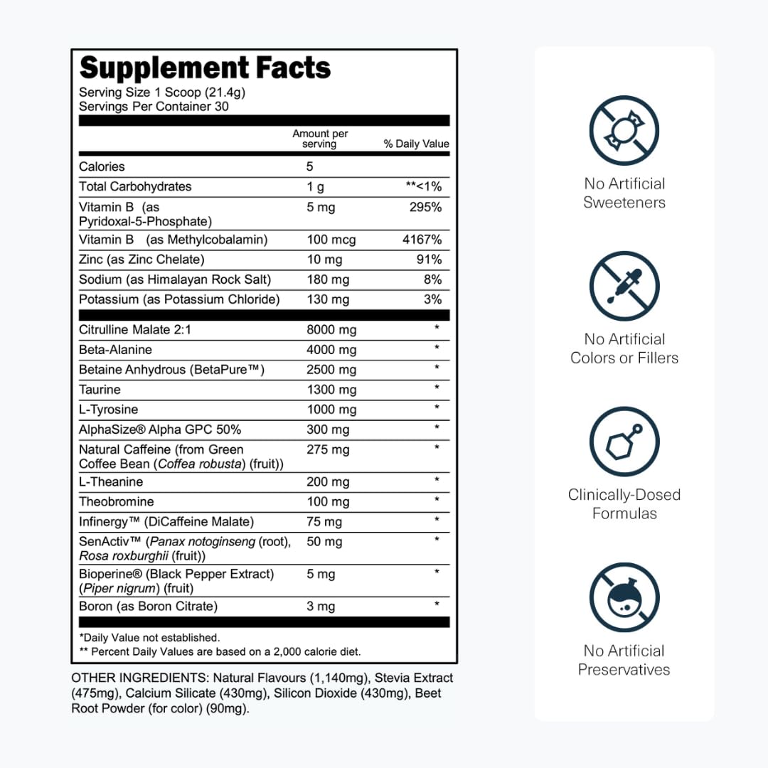 Transparent Labs Bulk Black Pre Workout - Clinically Dosed, Sugar Free Preworkout for Men and Women with Beta Alanine Powder, Citrulline Malate - PrimeBioHealth - canada supplements