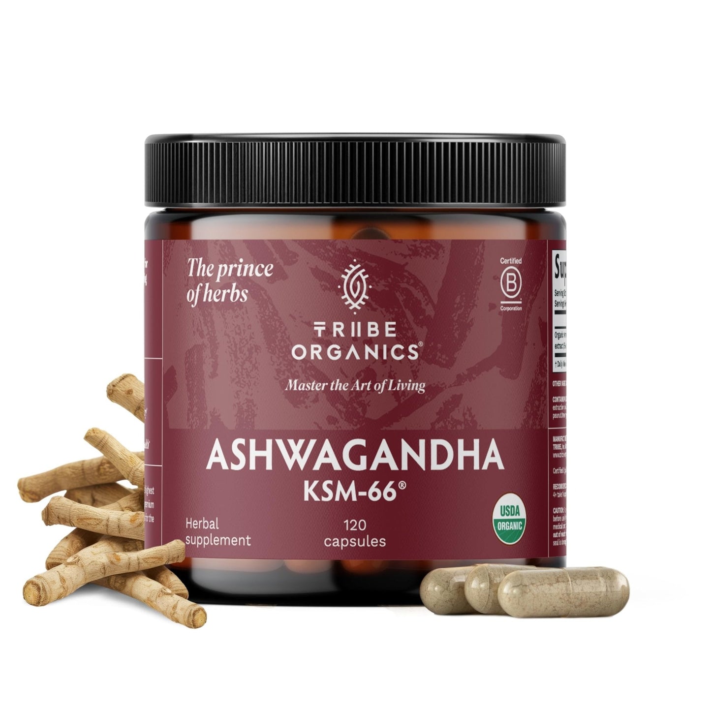 TRIBE ORGANICS Ashwagandha KSM 66 Pure Organic Root Powder Extract Ayurvedic Supplement - Focus, Mood Support, Increase Energy, Strength, 600mg of Natural KSM66 - PrimeBioHealth - canada supplements