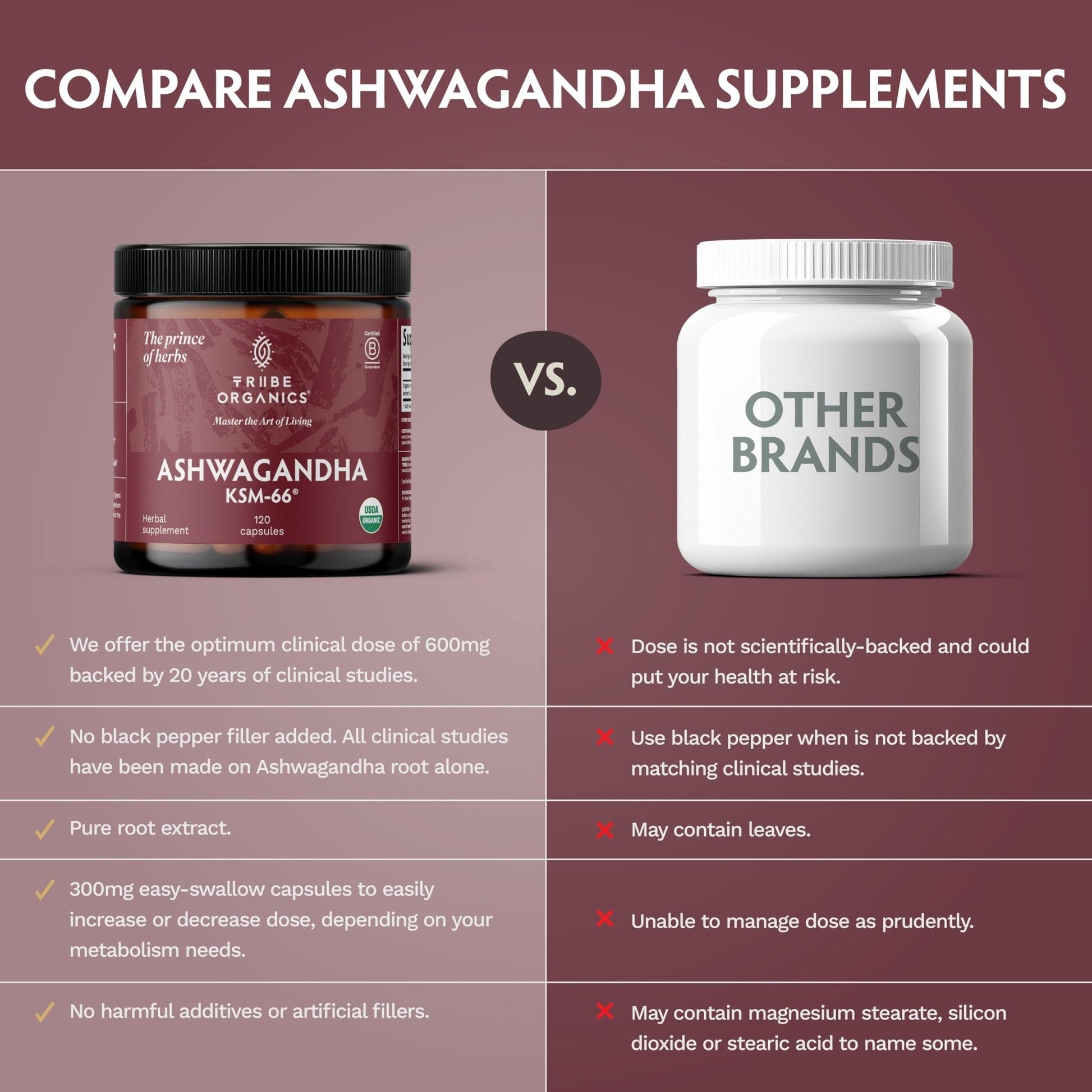 TRIBE ORGANICS Ashwagandha KSM 66 Pure Organic Root Powder Extract Ayurvedic Supplement - Focus, Mood Support, Increase Energy, Strength, 600mg of Natural KSM66 - PrimeBioHealth - canada supplements