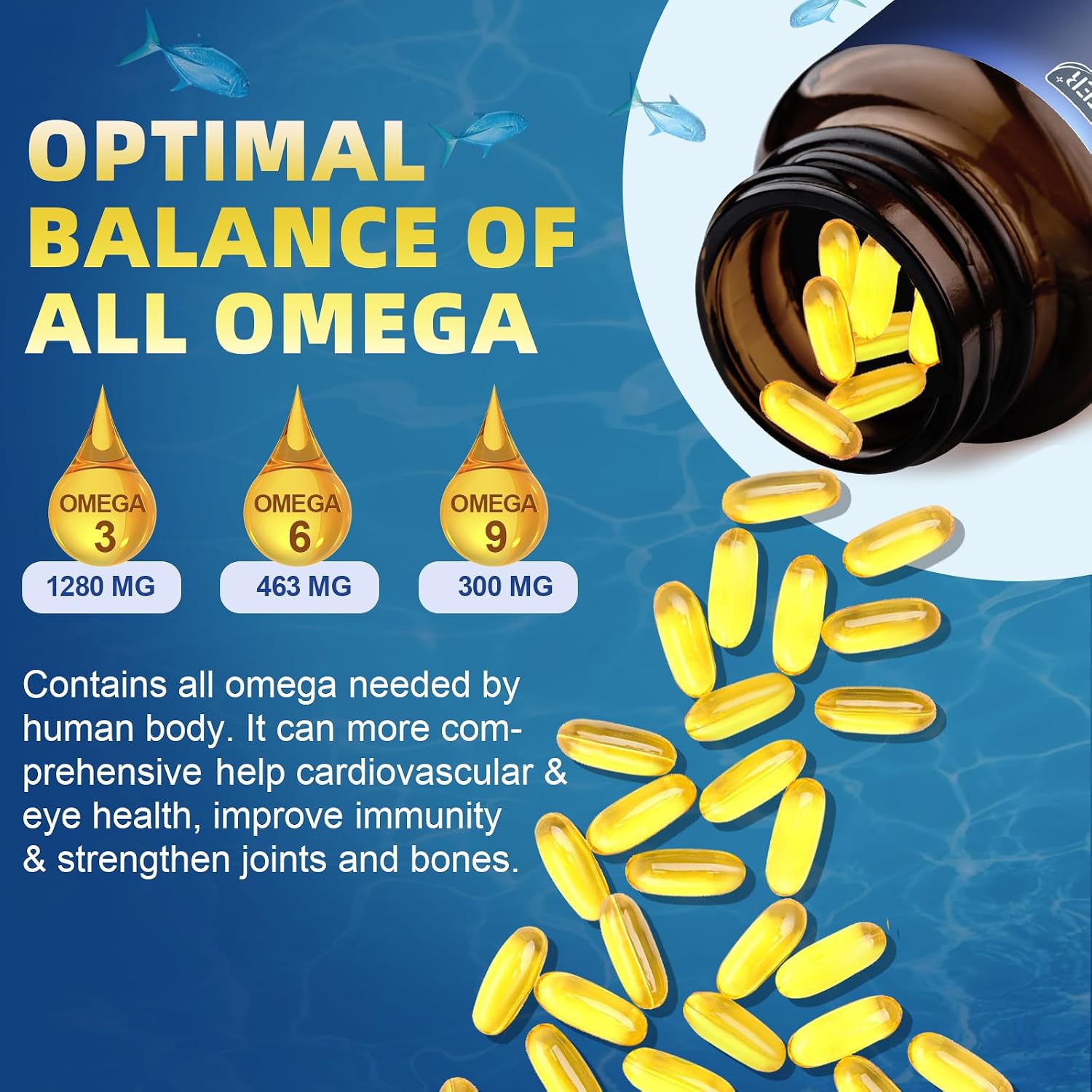 Triple Omega 3-6-9 Fish Oil 2000mg with Vitamin E - EPA & DHA Fatty Acids Supplement - Supports Heart, Brain, Eye, Joint, Skin & Immune Health - Includes Flaxseed & Borage, Non-GMO, 120 Softgels - PrimeBioHealth - canada supplements