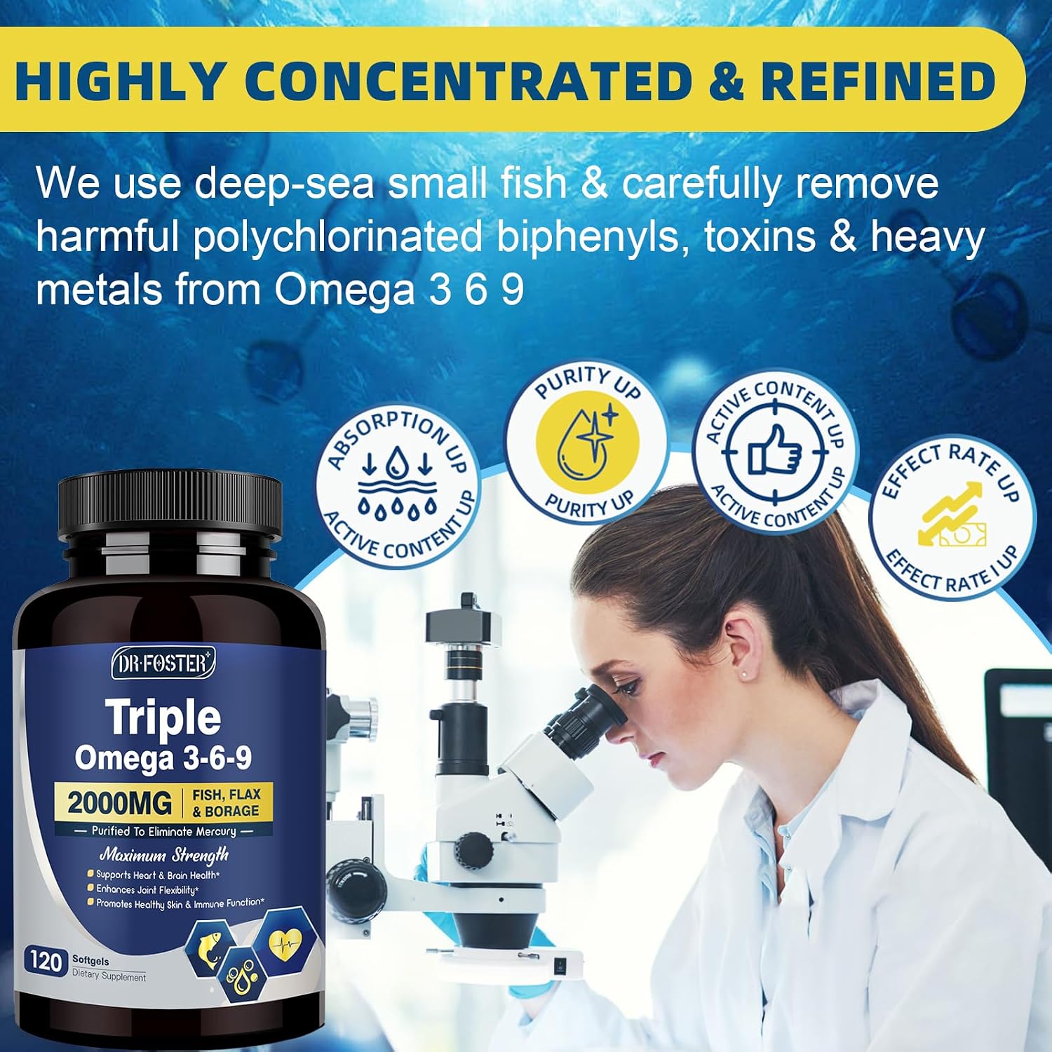 Triple Omega 3-6-9 Fish Oil 2000mg with Vitamin E - EPA & DHA Fatty Acids Supplement - Supports Heart, Brain, Eye, Joint, Skin & Immune Health - Includes Flaxseed & Borage, Non-GMO, 120 Softgels - PrimeBioHealth - canada supplements