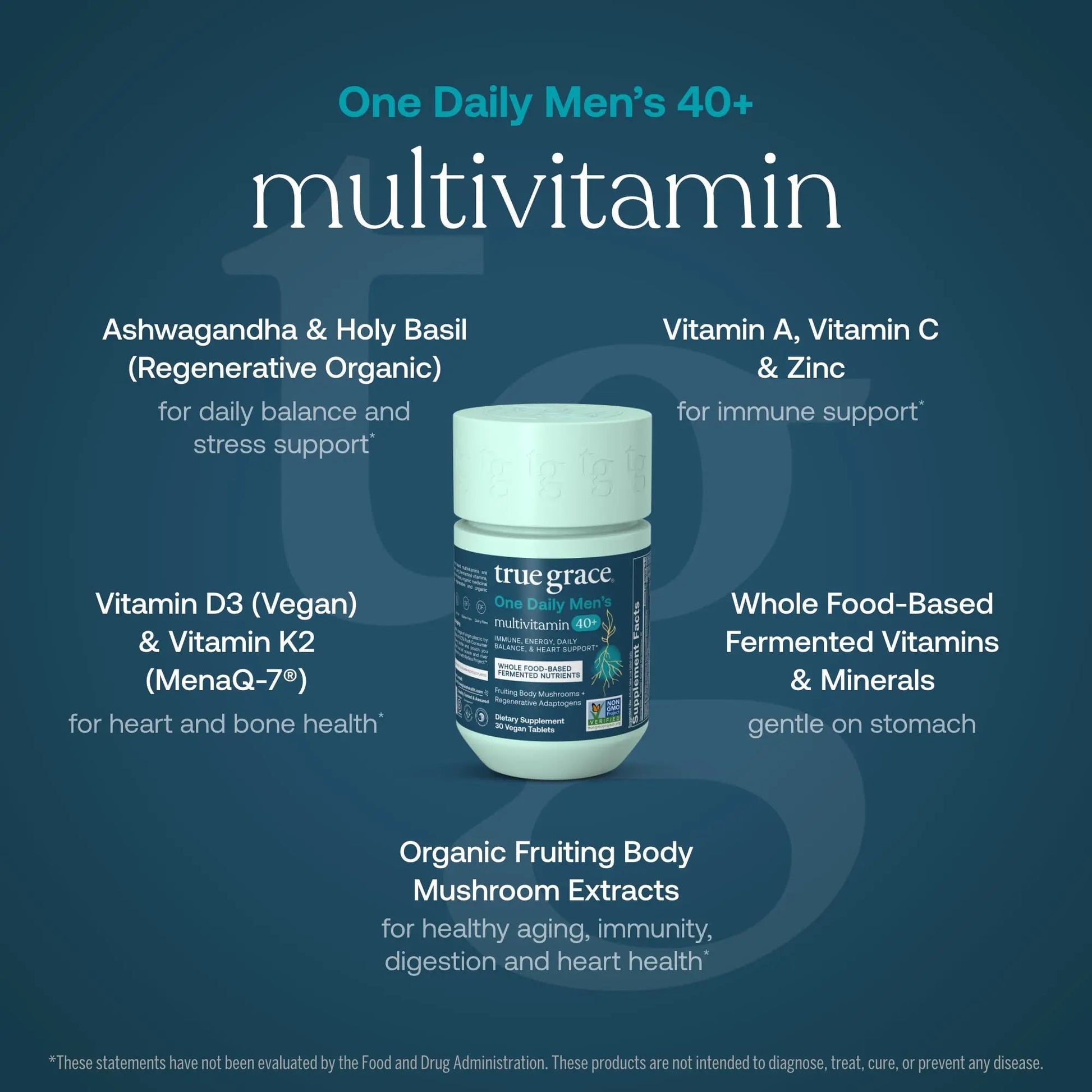 True Grace Men's 40+ One Daily Multivitamin Fermented Minerals, Organic Adaptogens & Mushrooms Whole Body Balance Immune - PrimeBioHealth - canada supplements