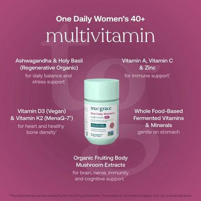 True Grace One Daily Women’s Multivitamin 40+ Fermented Minerals, Organic Adaptogens & Mushrooms Energy, Immune, Bone Support - PrimeBioHealth - canada supplements