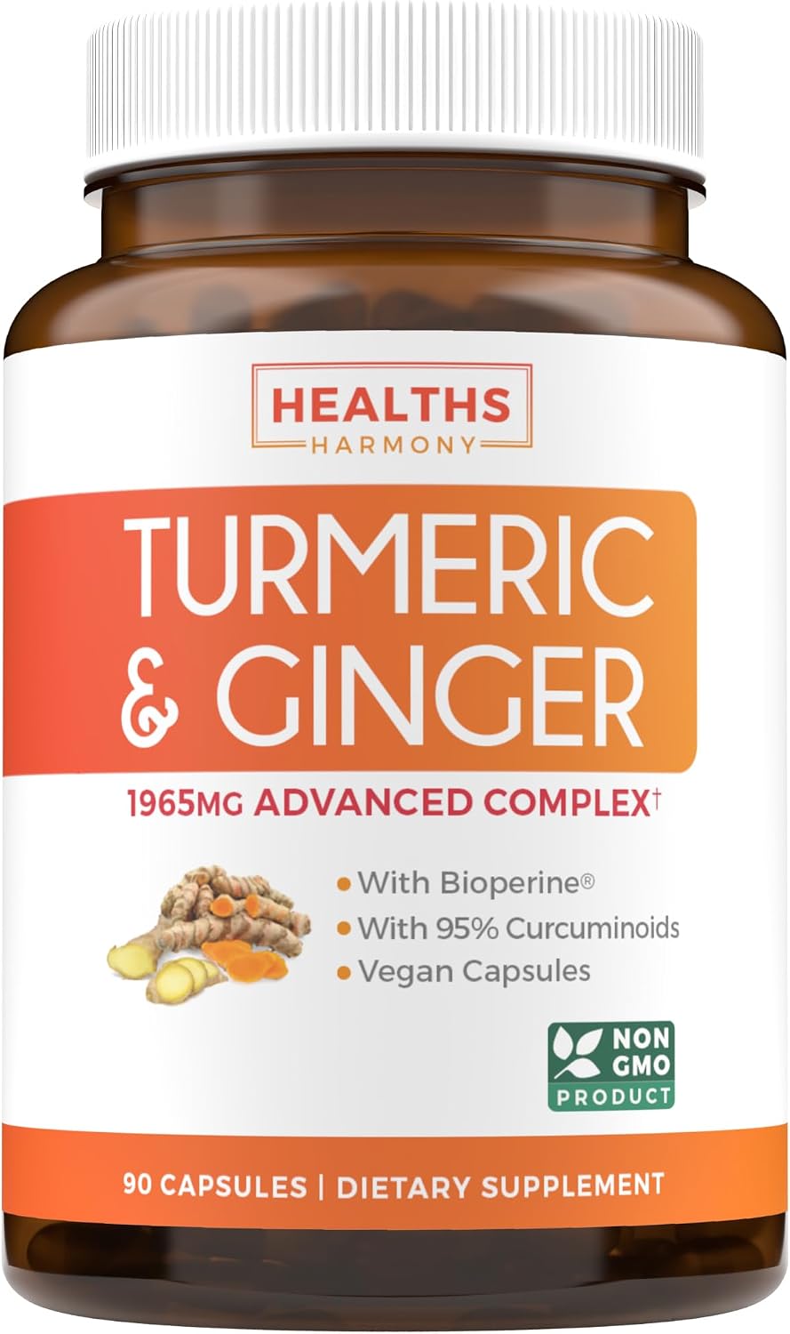 Turmeric and Ginger Supplement (Non-GMO) 1980mg Serving - Turmeric Curcumin with Black Pepper Bioperine, Ginger Extract, and 95% Curcuminoids Powder - Tumeric Joint Support Supplement - 90 Capsules - PrimeBioHealth - canada supplements