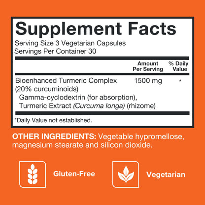 Turmeric Curcumin Capsules, Qunol with Ultra High Absorption 1500mg, Joint Support, Dietary Supplement, Extra Strength, 90 Vegetarian Capsules - PrimeBioHealth - canada supplements