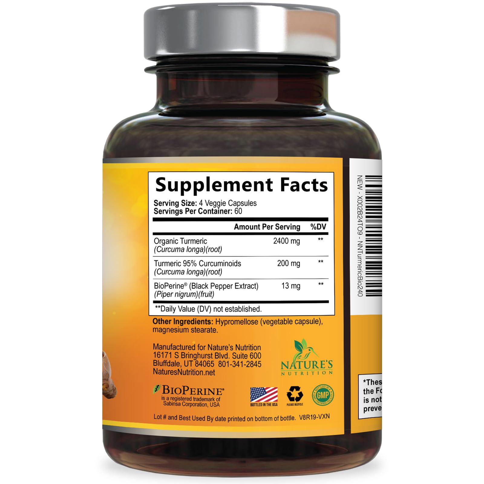 Turmeric Curcumin Supplement - 2400mg Organic Turmeric Per Serving - 95% Curcuminoids & BioPerine Black Pepper Extract for Best Absorption - Natural Vegan Joint Support - PrimeBioHealth - canada supplements