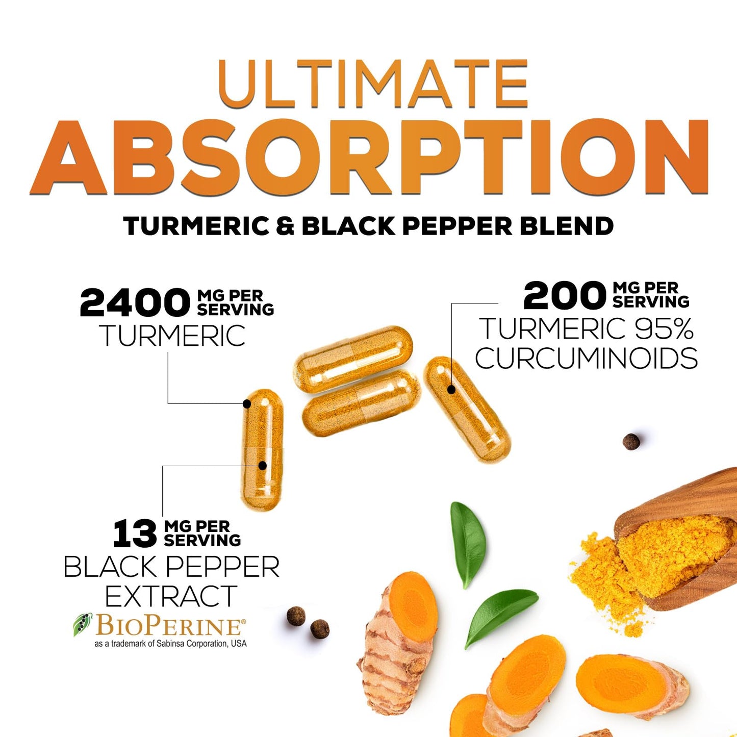 Turmeric Curcumin Supplement - 2400mg Organic Turmeric Per Serving - 95% Curcuminoids & BioPerine Black Pepper Extract for Best Absorption - Natural Vegan Joint Support - PrimeBioHealth - canada supplements